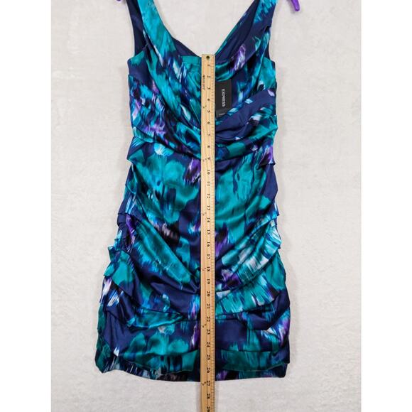 Express Design Studio Vintage Women's Purple Blue Silk Ruched Mini Dress Size 6 - Picture 9 of 12